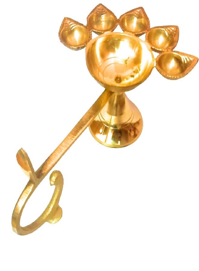 Dharmsaar Ltd Panch Aarti Diya with Handle Big Size,Panchmukhi Diya for Puja Brass,5 Batti Oil Pital Jyot Deepak for Diwali,Navratri,Festival and Temples Poojan | DH-DIYA-07 - Image 3